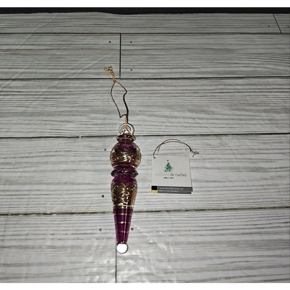 Soffieria De Carlini Vintage Glass Christmas Holiday Icicle Ornament Purple Gold